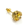 Vue détaillée latérale d'une boucle d'oreille dorée avec un grand zircon rond jaune - Ton Or Zircon Jaune (Seul)