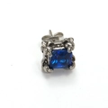 Retro Drachenklaue Ohrstecker mit quadratischem marineblauem Edelstein in Silber - Silberton Blauer Zirkon (Einzeln)