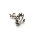 Macro shot of square-cut zircon stud earring with vintage silver claw setting details - Silver Tone White Zircon (Single)