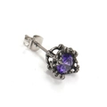 Macro detail of gothic style stainless steel stud earring with faceted purple zircon gem - Steel Purple Zirconia