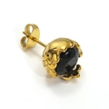 Clou d'oreille rétro en acier titane doré avec pierre noire et gravures vintage - Ton Or Zircon Noir (Seul)