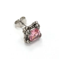 Detail of square pink gemstone earring with vintage dragon claw silver setting and backings - Silver Tone Pink Zircon (Single)