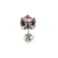 Retro style titanium steel stud earring with faceted pink gemstone in crown claw setting - Silver Tone Pink Zirconia (Single)