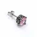 Ohrstecker aus Retro-Silber mit rosa runder Zirkonia-Krone im klassischen Vintage-Stil - Silberfarben Rosa Zirkonia (Einzelstück)