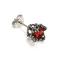 Gothic style titanium steel stud earring with a central oval red zircon inlay - Steel Red Zircon