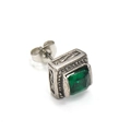 Macro shot of vintage titanium steel square emerald-cut green zircon stud earring detail - Silver With Green Zircon