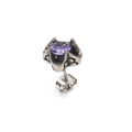 Gothic punk titanium stalen oorbel met ronde paarse edelsteen in vintage zilver - Zilverkleur Paarse Zirkonia (Enkel)