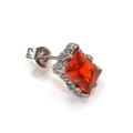 Retro Drachenklaue Ohrring mit quadratischem rotem Zirkonia in silbernem Vintage-Rahmen - Stahlfarbe Orangeroter Strass