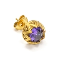 Vintage vergoldete Titanohrringe mit violettem rundem Zirkon in Kronenfassung - Gold Violetter Zirkonia