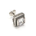Macro detail of punk square zircon earring with vintage titanium steel engraving - Steel Color White Zircon