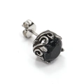 Ohrstecker im Retro-Stil mit schwarzem Edelstein und Vintage-Muster auf oxidiertem Metall - Einzelstück / Stahlfarbe Schwarzer Zirkon