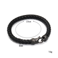 Men's black woven leather bracelet with vintage engraved metal clasp on white background - Plus Size / Black