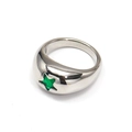Modern titanium steel ring featuring a polished finish and a green star-shaped gem inlay - Silver With Green Zircon