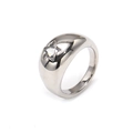Detailed view of wide silver ring with star engraving and a sparkling center diamond - Steel Color White Zircon