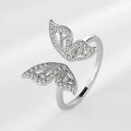 Bague ajustable papillon en argent ornée de pierres de zircone cubique scintillantes - Design Papillon / Argent (A6A12-1)