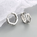 Minimalist silver geometric hexagonal hoop earrings with micro-inlaid zircon accents - E445-Hexagonal Layered / Silver