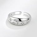 S925 sterling silver adjustable ring with celestial star and moon cubic zirconia design - Adjustable Open / Platinum
