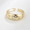 Adjustable S925 gold-plated ring featuring celestial star and moon cubic zirconia designs - Adjustable Open / 18K Gold