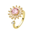 Verstellbarer goldener Sonnenblumen-Drehring mit rosa Stein und Kristallblüten - Buchstabe C