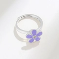 Adjustable S925 sterling silver ring featuring a purple enamel daisy flower for women - Adjustable Open / Purple Flower (PNJ608) / Platinum Silver (Purple)