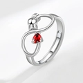 S925 silver fidget ring with infinity design, red heart zircon and rotating bead - Open Adjustable / January (Red)