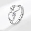 Silver spinning anxiety ring with clear triangle zircon and adjustable open band - Open Adjustable / April (White)