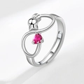 Silver anti-anxiety spinner ring with red heart gemstone and infinity band design - Adjustable / July (Rose Red)