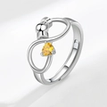 Silver infinity anxiety ring with yellow pear-cut gemstone and rotating bead - Adjustable / August (Yellow)