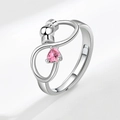S925 silver infinity ring with pink gemstone and movable anti-stress beads - Adjustable / November (Pink)