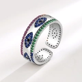 Bague ajustable en argent sterling S925 avec motifs œil du démon en zircons colorés - Ouvert Réglable / Argent Thaïlandais