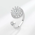 Eleganter drehbarer Sonnenblumenring in Silberoptik mit funkelnden Zirkonsteinen - 165-13 Rotierender Ring - Silber