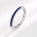 Verstelbare S925 sterling zilveren ring met een rij ronde diepblauwe zirkonia's - Open verstelbaar / Blauwe Zirkonia (PNJ637)