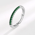 S925 sterling zilveren open ring met een rij levendige groene ronde edelstenen - Open verstelbaar / Groene Zirkonia (PNJ637)