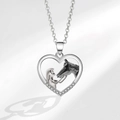Collana MOM in argento con ciondolo cuore ragazza e cavallo e pietre in zircone lucido - XZ419 Cuore Ragazza & Cavallo Nero (Ciondolo Solo)