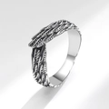 Vintage retro silver angel wing ring with black oxidation finish and feather texture - Adjustable Open / Thai Silver Color (Male)