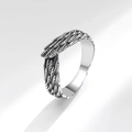 Vintage silver angel wing couple ring with detailed feather texture and retro style finish - Adjustable Open / Thai Silver Color (Female)
