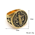 Retro Saint Benedict medal signet ring in gold and black steel for men, 25mm wide - Size 7 / Gold Oiled
