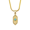 Vintage 18K vergulde roestvrijstalen ketting met zonnestraal hanger en turquoise - Goud Turkoois