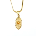 Detail van 18K goud roestvrijstalen ketting met zonnestraal hanger en amber steen - Goud Oranje Kattenoog