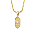 Detail van 18K gouden slangenketting met zonnestraal hanger en witte edelsteen - Goud Wit Turkoois