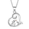 Collana a cuore in argento con elefanti madre-figlio, pietra rosa e incisione I Love You - XZ425 Cuore Due Elefanti Rosa (Ciondolo Solo)