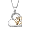 Collana a cuore alla moda con zirconi brillanti e design con api bicolore oro e argento - XZ421 Cuore Due Api (Ciondolo Solo)