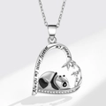 Collana cuore in argento S925 con panda, bambù e incisione per amicizia - XZ426 Cuore Panda Bambù Argento (Ciondolo Solo)