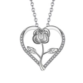 Collana a cuore in argento con rosa intagliata e cristalli scintillanti su catena a O - XZ437 Cuore Rosa Argento (Ciondolo Solo)