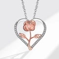 Collana a cuore bicolore con cornice in argento e rosa in oro rosa con zirconi - XZ437 Cuore Rosa Oro (Ciondolo Solo)