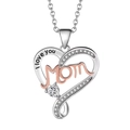 Ciondolo a cuore argento e oro rosa con scritta Mom e pietra preziosa scintillante - XZ453 Cuore Mom I Love You Bicolore (Ciondolo Solo)