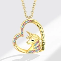 Collana a cuore dorata con pendente unicorno e cristalli colorati, incisa You Are Magical - XZ451 Cuore Unicorno Oro (Ciondolo Solo)
