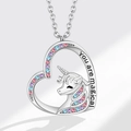 Collana a cuore con unicorno d'argento con pietre colorate e incisione You Are Magical - XZ451 Cuore Unicorno Argento (Ciondolo Solo)