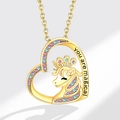 Collana a cuore con unicorno dorato, cristalli colorati e incisione You Are Magical - XZ452 Cuore Unicorno Fantasia Oro (Ciondolo Solo)