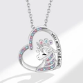 Collana unicorno in argento con cuore di cristalli colorati e incisione You Are Magical - XZ452 Cuore Unicorno Fantasia Argento (Ciondolo Solo)